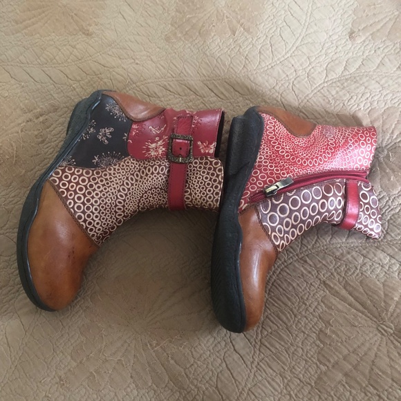 Spring Step L'Artiste Booties Camel+Red leather 7.5 - Picture 6 of 7